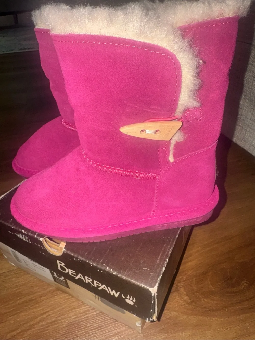 New in Box Bearpaw Shearling Boot Pom Berry Winter Fur Lined Size 12 Toddlers